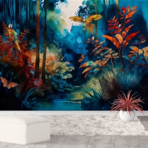 Carta da parati o murale paesaggio tropicale e are acquerello