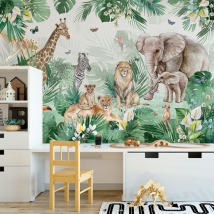 Carta da parati o murale con animali da safari nella giungla