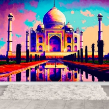Carta da parati o murale illustrazione moderna taj mahal monumento