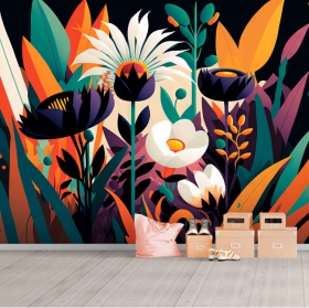Carta da parati o murale che disegna fiori e piante moderni