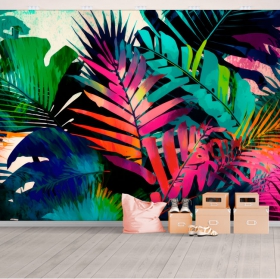 Carta da parati colorata illustrazione piante palme giovani