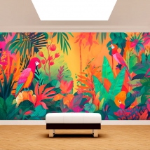 Carta da parati moderna o carta da parati illustrazione giungla tropicale e are