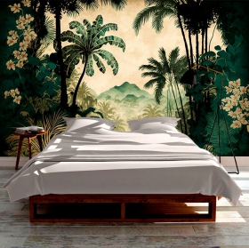 Foresta tropicale e fiori illustrazione carta da parati o murale