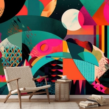 Carta da parati o murale che disegna arte astratta moderna giovanile e colorata