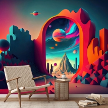 Carta da parati illustrazione giovanile colorato paesaggio dimensione spaziale