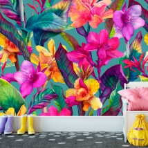 Carta da parati o murale che disegna fiori classici tropicali