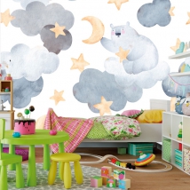 Carta da parati per bambini che disegnano sogni d'oro portano tra le nuvole le stelle e la luna