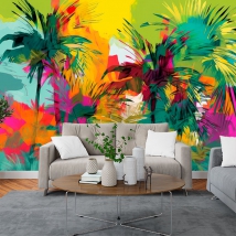 Murale o carta da parati con palme della giungla colorata