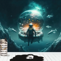 Carta da parati fantascienza astronauta pesce scifi gioventù