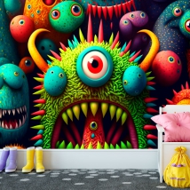 Carta da parati o murale per bambini che disegnano mostri curiosi