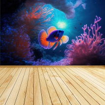Carta da parati o illustrazione murale vita marina pesce colore al neon