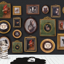 Carta da parati o murale con ritratti di animali in stile vintage