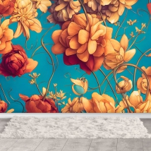 Carta da parati o illustrazione murale fiori decorazione classica