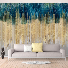 Carta da parati pittura astratta con trame blu dorate