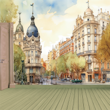 Murale o carta da parati dell'acquerello di madrid