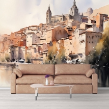 Murale o carta da parati dell'acquerello di toledo