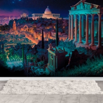 Carta da parati disegno atene e campidoglio americano