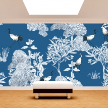 Carta da parati che disegna fiori in bianco e nero di profilo