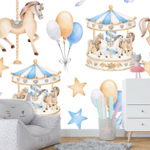 Carta da parati illustrazione per bambini carosello stelle e palloncini