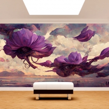 Carta da parati pittura surrealismo fiori e paesaggi