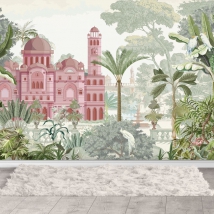 Carta da parati o disegno fotomurale palazzo classico nella foresta tropicale