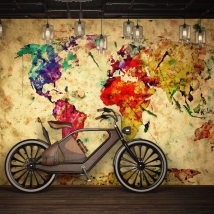 Carta da parati o disegno murale mappa del mondo effetto acquerello e carta vecchia