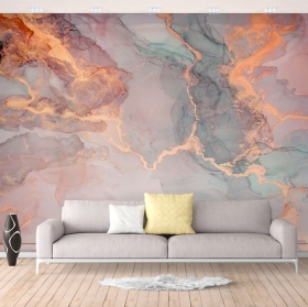 Moderno murale o carta da parati con sfondo in marmo color oro e pastello