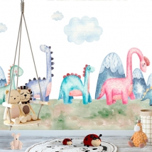 Carta da parati o dinosauri murali dell'illustrazione dell'acquerello per i bambini