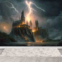 Carta da parati che disegna un castello oscuro con nuovi raggi