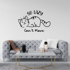 Gatto adesivo in vinile con frase so lazy can't move